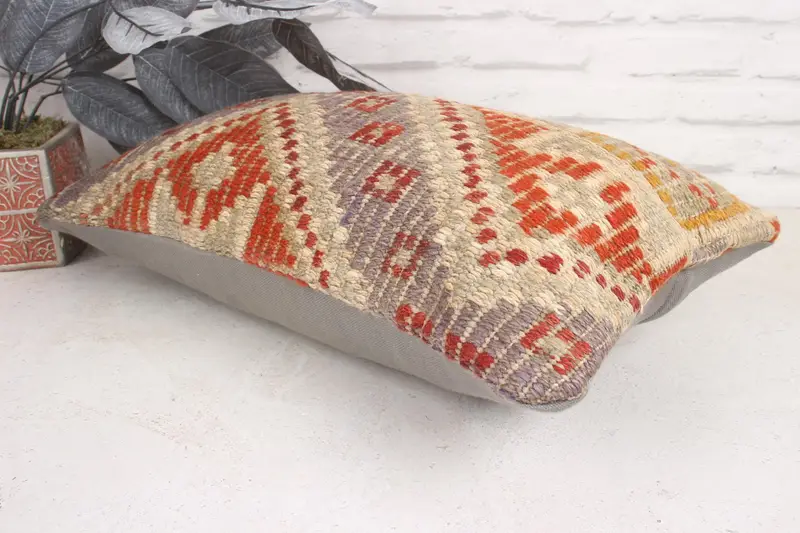 Ethnical Kilim Rug Pillow, Couch Pillow Sham, 12x20 Red Cushion Case, Vintage Kilim Throw Pillow, Cushion Cover, Gift Pillow - 6