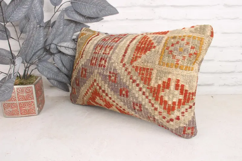 Ethnical Kilim Rug Pillow, Couch Pillow Sham, 12x20 Red Cushion Case, Vintage Kilim Throw Pillow, Cushion Cover, Gift Pillow - 4