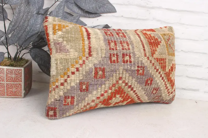 Ethnical Kilim Rug Pillow, Couch Pillow Sham, 12x20 Red Cushion Case, Vintage Kilim Throw Pillow, Cushion Cover, Gift Pillow - 3