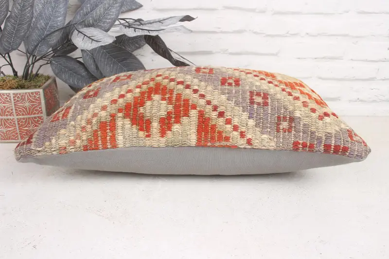 Ethnical Kilim Rug Pillow, Couch Pillow Sham, 12x20 Red Cushion Case, Vintage Kilim Throw Pillow, Cushion Cover, Gift Pillow - 5
