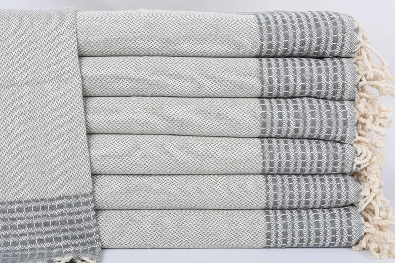 Dark Gray Striped Hand Towel, Organic Cotton, 40x20 Inches