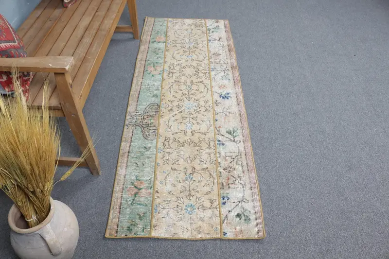 Vibrant Yellow & Green Rug, 2,2x5,9 ft Polka Dot Design