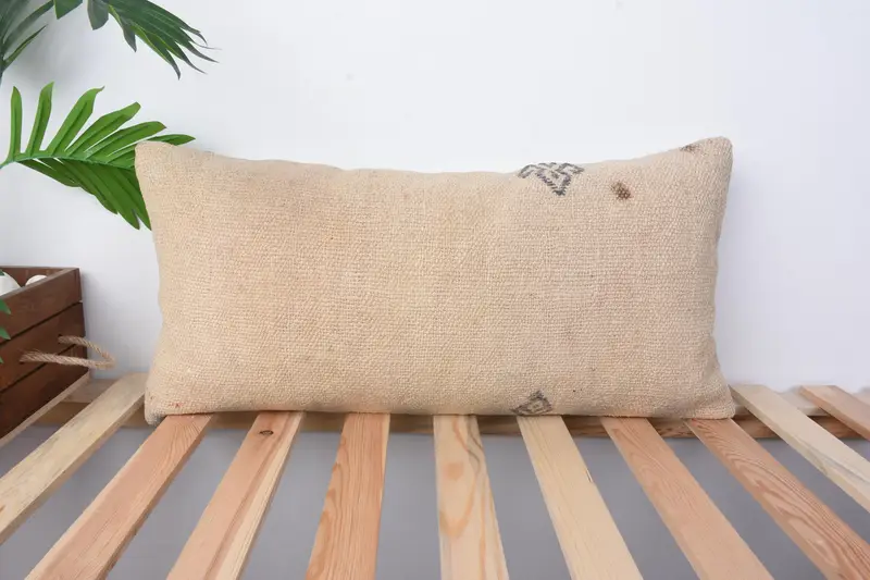 Ethnical Kilim Rug Pillow, Cushion Cover, Pillow for Couch, Interior Designer Pillow, Turkish Corner Cushion Cover, 12x24 Beige Pillow Case - 1