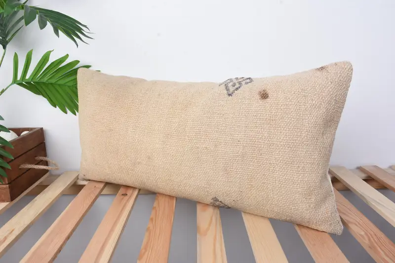 Ethnical Kilim Rug Pillow, Cushion Cover, Pillow for Couch, Interior Designer Pillow, Turkish Corner Cushion Cover, 12x24 Beige Pillow Case - 4