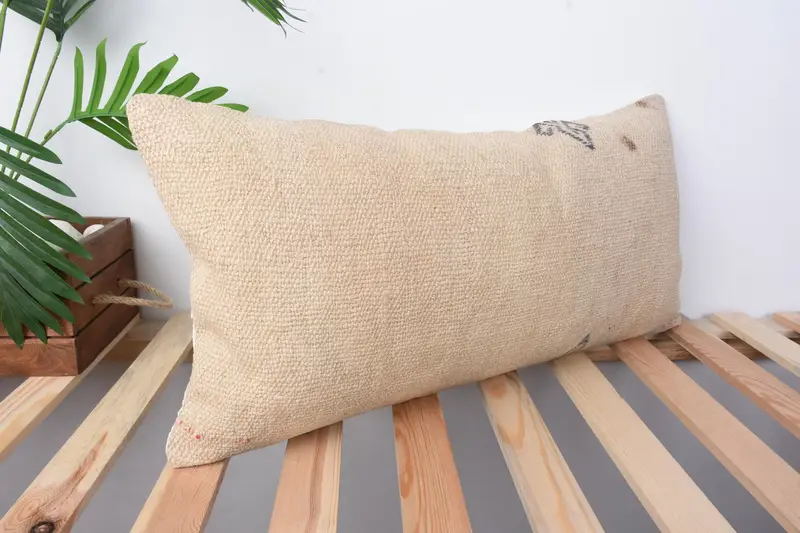 Ethnical Kilim Rug Pillow, Cushion Cover, Pillow for Couch, Interior Designer Pillow, Turkish Corner Cushion Cover, 12x24 Beige Pillow Case - 5