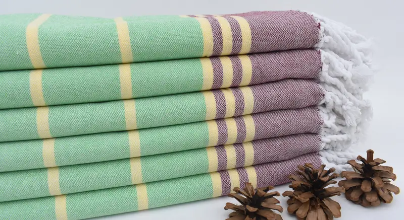 Turkish Towel Beach Bachelorette Gift Burgundy-Green Stripe, 70x36 Inches