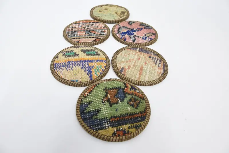 Green and Beige Round Coaster Set, Ethnic-Inspired Coasters
