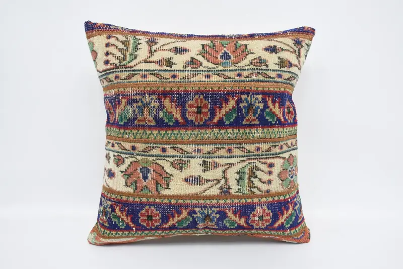 Pillow for Sofa, 24x24 Blue Cushion, Art Deco Pillow Case, Yoga Cushion, Antique Pillows, Kilim Pillow, Anatolian Pillow Cover, Cushion Case - 1