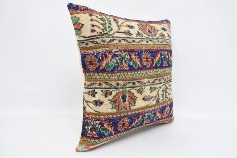 Pillow for Sofa, 24x24 Blue Cushion, Art Deco Pillow Case, Yoga Cushion, Antique Pillows, Kilim Pillow, Anatolian Pillow Cover, Cushion Case - 3