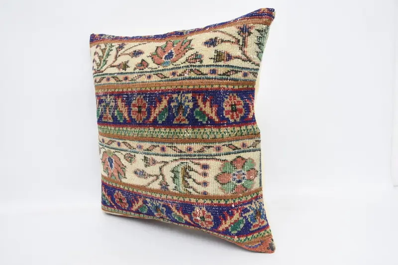 Pillow for Sofa, 24x24 Blue Cushion, Art Deco Pillow Case, Yoga Cushion, Antique Pillows, Kilim Pillow, Anatolian Pillow Cover, Cushion Case - 4