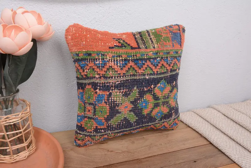 Orange & Bronze Southwestern Wurfkissen, handgemachtes Vintage Kissen