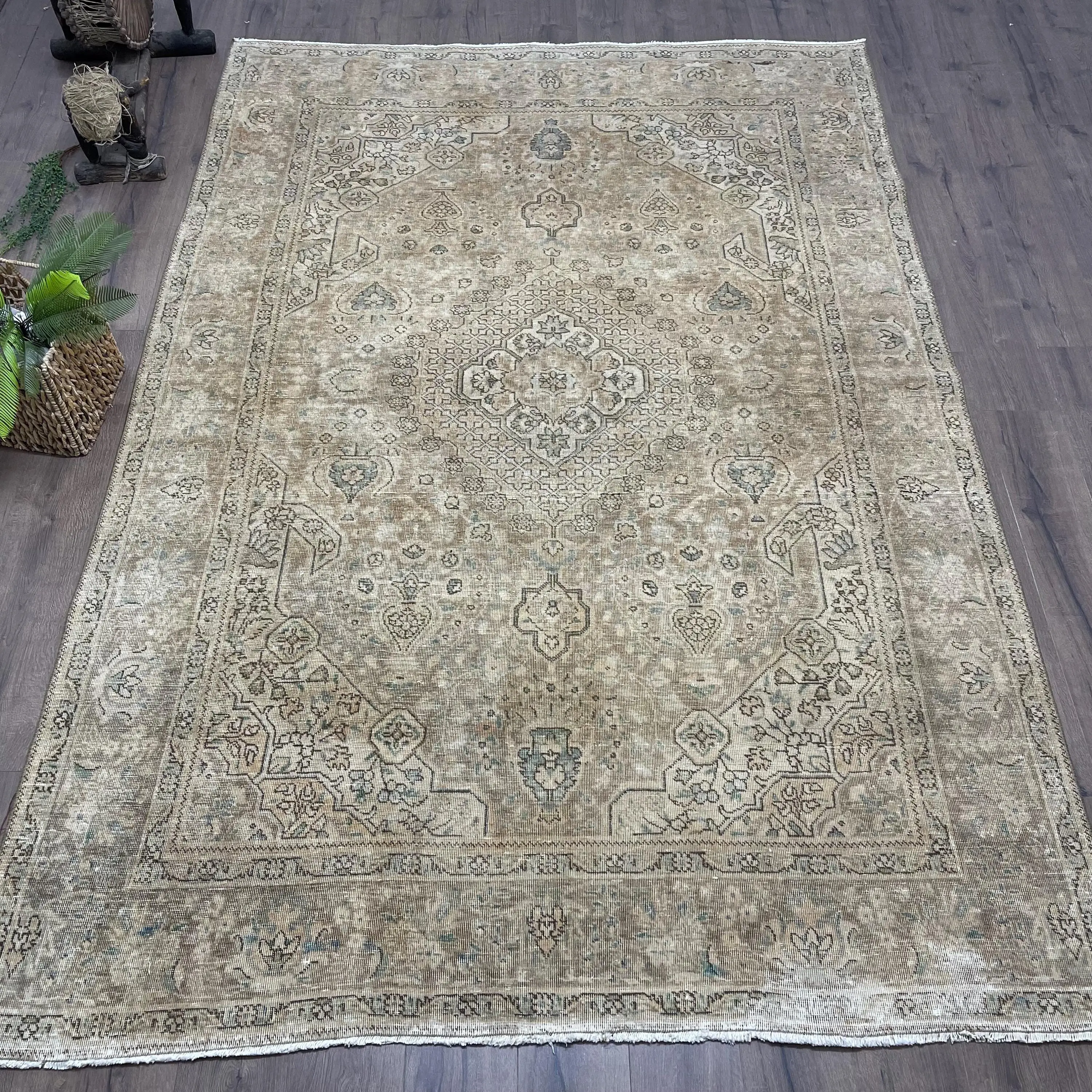 6.8x9.7 ft Eski Türk Halısı, Büyük Halı, Kahverengi Yün Halı - 1