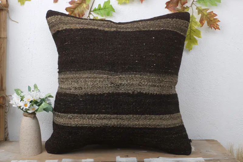 20x20 Brown Pillow Case, Ethnical Kilim Rug Pillow, Vintage Pillow, Boho Pillow Sham Cover, Authentic Cushion, Chair Cushion Case, Pillow Cover - 2