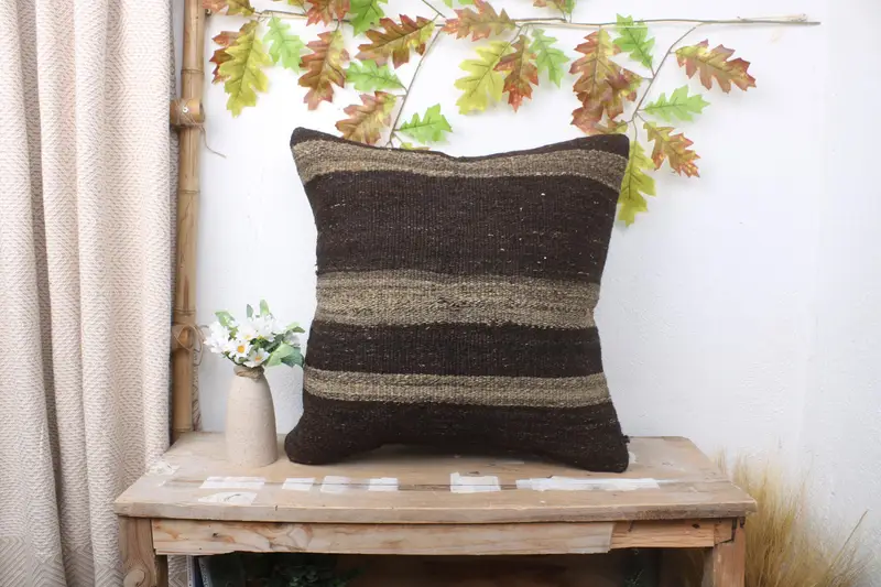 20x20 Brown Pillow Case, Ethnical Kilim Rug Pillow, Vintage Pillow, Boho Pillow Sham Cover, Authentic Cushion, Chair Cushion Case, Pillow Cover - 1
