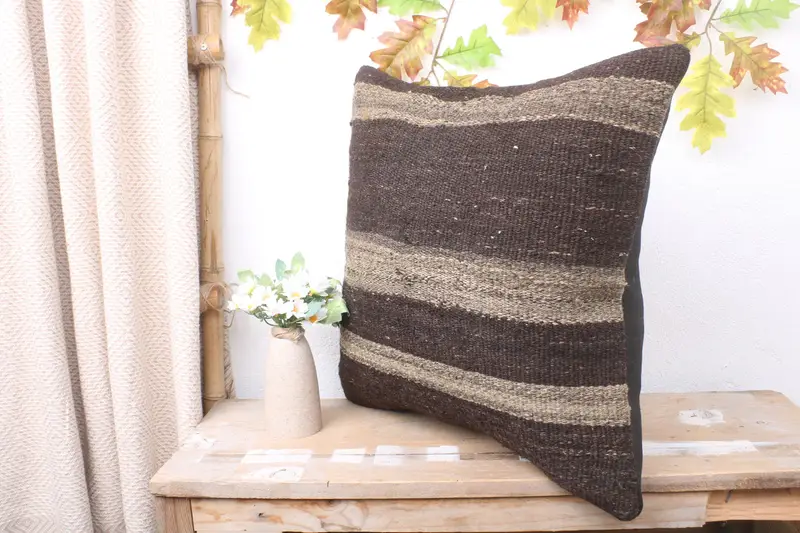 20x20 Brown Pillow Case, Ethnical Kilim Rug Pillow, Vintage Pillow, Boho Pillow Sham Cover, Authentic Cushion, Chair Cushion Case, Pillow Cover - 4
