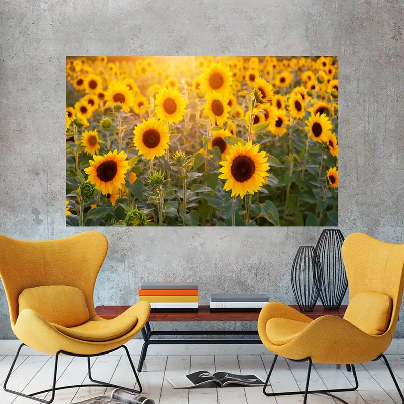 プリントひまわり畑のガラス: エレガントな農家のキッチンの装飾