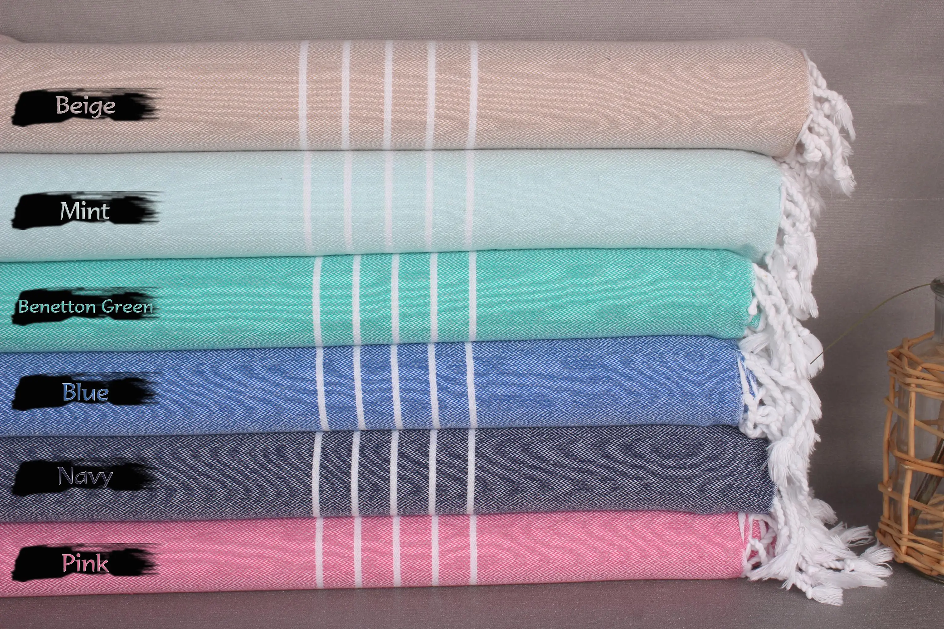 Lightweight Organic Cotton Turkish Bath Towel Beige Stripes, 40x71 Inches - 1