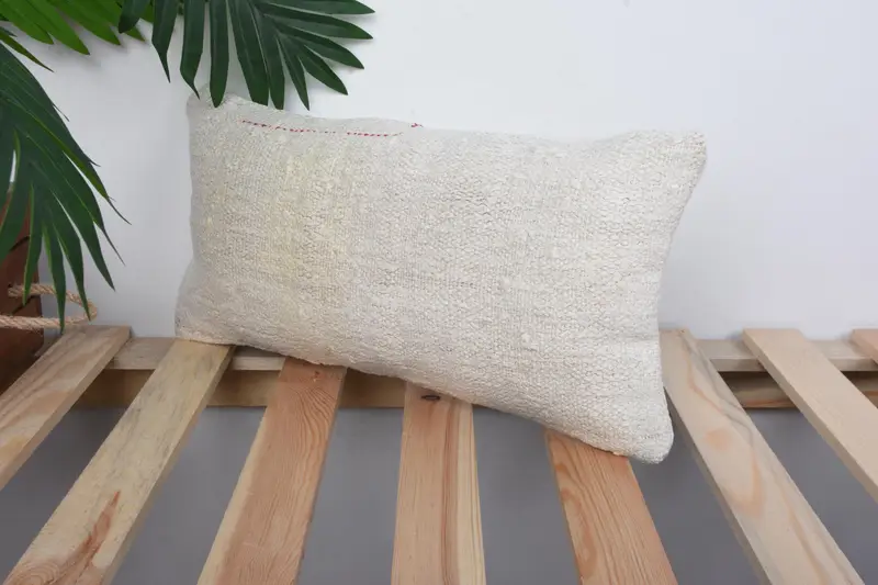 Turkish Pillow, Antique Pillows, 8x16 Beige Cushion Case, Pillow Case, Boho Pillow Sham Cover, Handwoven Pillow Cover Cushion - 5