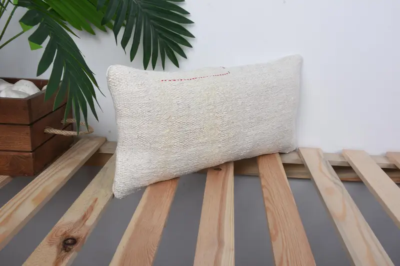 Turkish Pillow, Antique Pillows, 8x16 Beige Cushion Case, Pillow Case, Boho Pillow Sham Cover, Handwoven Pillow Cover Cushion - 4