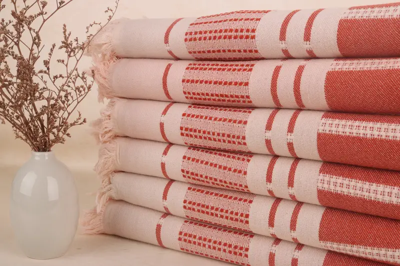 Personalized Monogrammed Red Striped Turkish Cotton Towel, 36x67 Inches