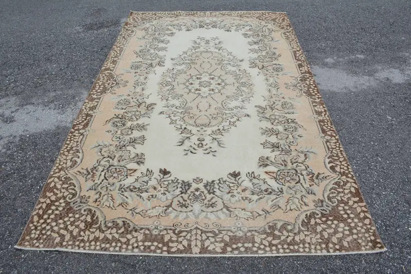 ヴィンテージ トルコ ラグ 270x277cm ブラウン パッチワーク ウール ラグ - 1