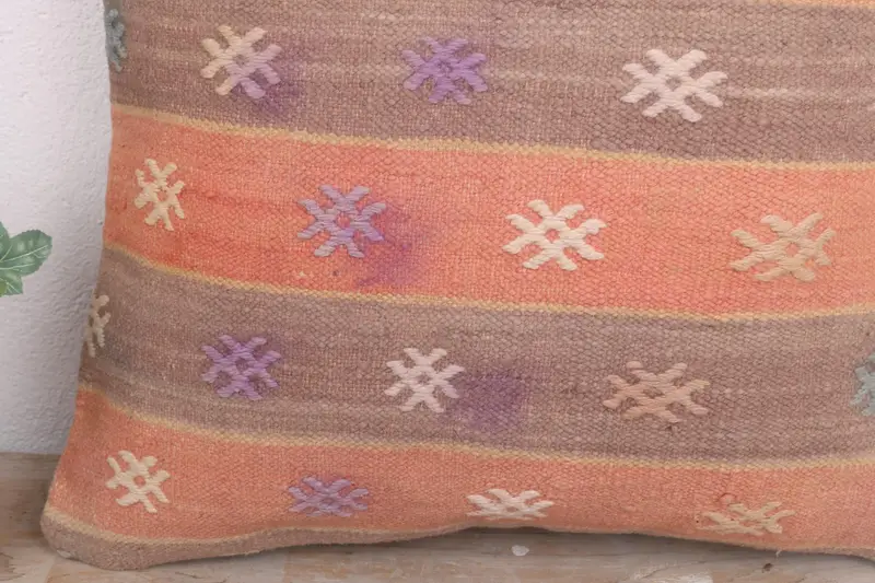 Pillow Sham, 18x18 Orange Pillow Sham, Boho Pillow Sham Cover, Art Deco Pillow Cover, Antique Pillows, Throw Kilim Pillow - 3
