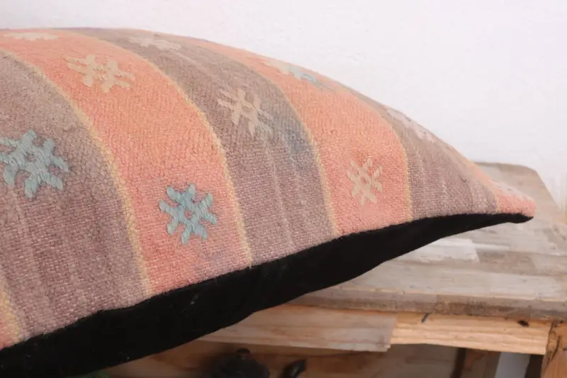 Pillow Sham, 18x18 Orange Pillow Sham, Boho Pillow Sham Cover, Art Deco Pillow Cover, Antique Pillows, Throw Kilim Pillow - 6