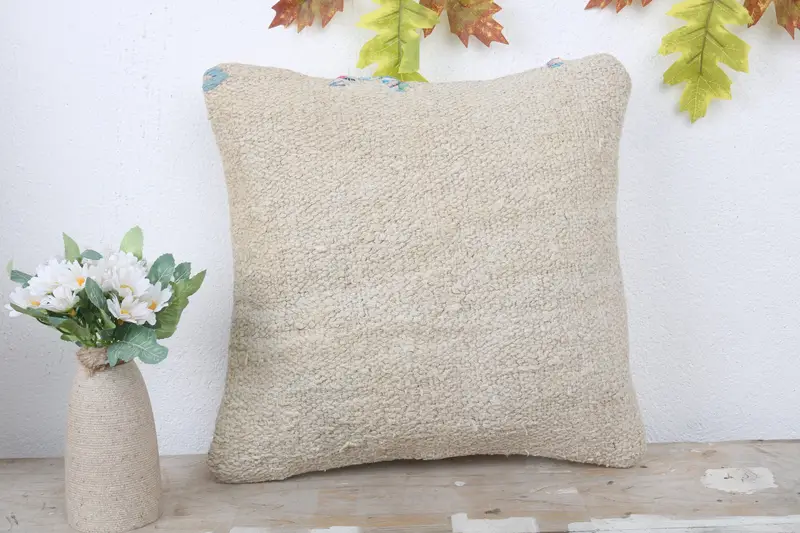 14x14 White Pillow Sham, Cushion Cover, Turkish Bench Pillow, Gift Pillow, Turkish Corner Pillow Cover, Throw Kilim Pillow, Pillow for Sofa - 2