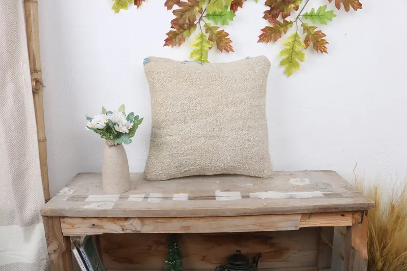14x14 White Pillow Sham, Cushion Cover, Turkish Bench Pillow, Gift Pillow, Turkish Corner Pillow Cover, Throw Kilim Pillow, Pillow for Sofa - 1