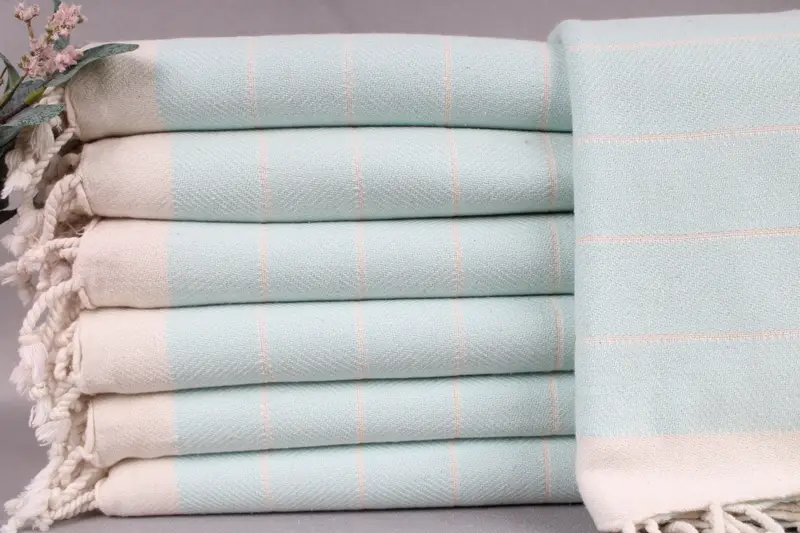 Turkish Beach Towel Personalized Mint Herringbone, 40x71 Inches