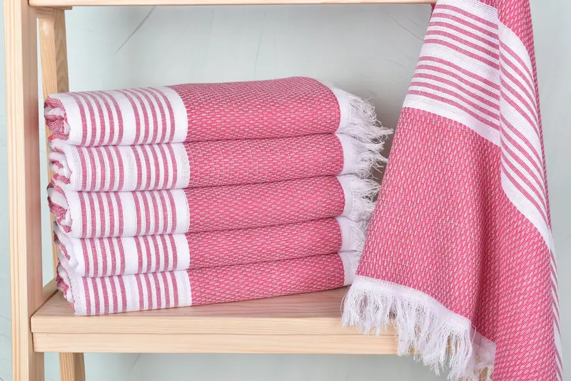 Turkish Beach Towel Fuchsia Striped, Organic Cotton/Linen, 40x71 Inches