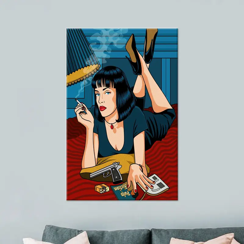 Pop Art Canvas: Smoking Woman in Girl Room Decor