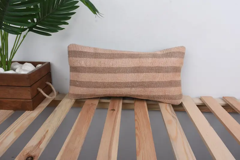 Throw Kilim Pillow, Cushion Case, 8x16 Beige Cushion Cover, Interior Designer Pillow, Vintage Throw Pillow Sham, Boho Pillow - 1