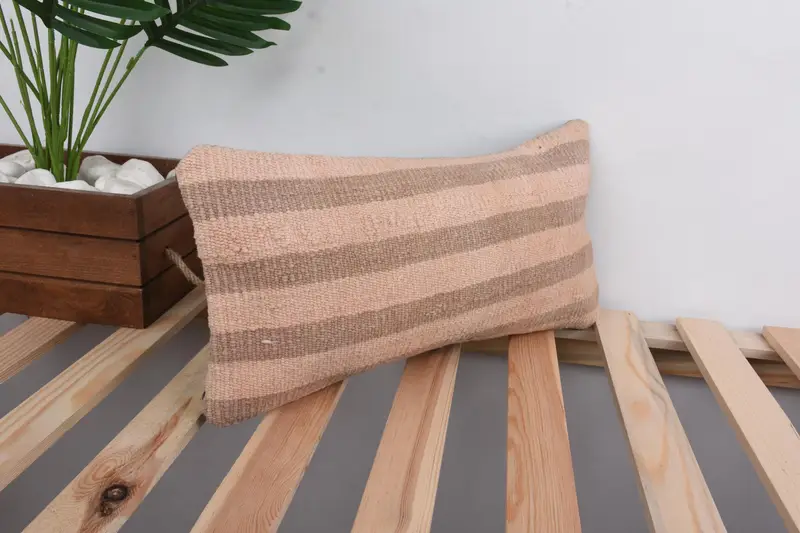Throw Kilim Pillow, Cushion Case, 8x16 Beige Cushion Cover, Interior Designer Pillow, Vintage Throw Pillow Sham, Boho Pillow - 4
