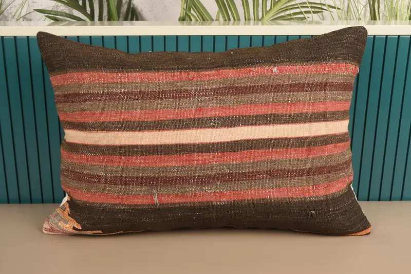 Coastal Turkish Striped Cushion, Moroccan 40x60 cm WovenBrown Cushion Case - 1