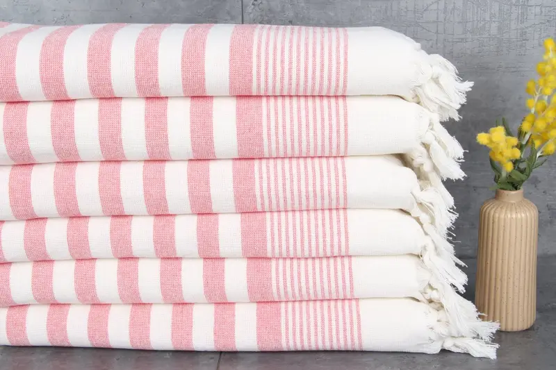 Face Towel Light Red Striped, Embroidered Bath Towel, 18x36 Inches