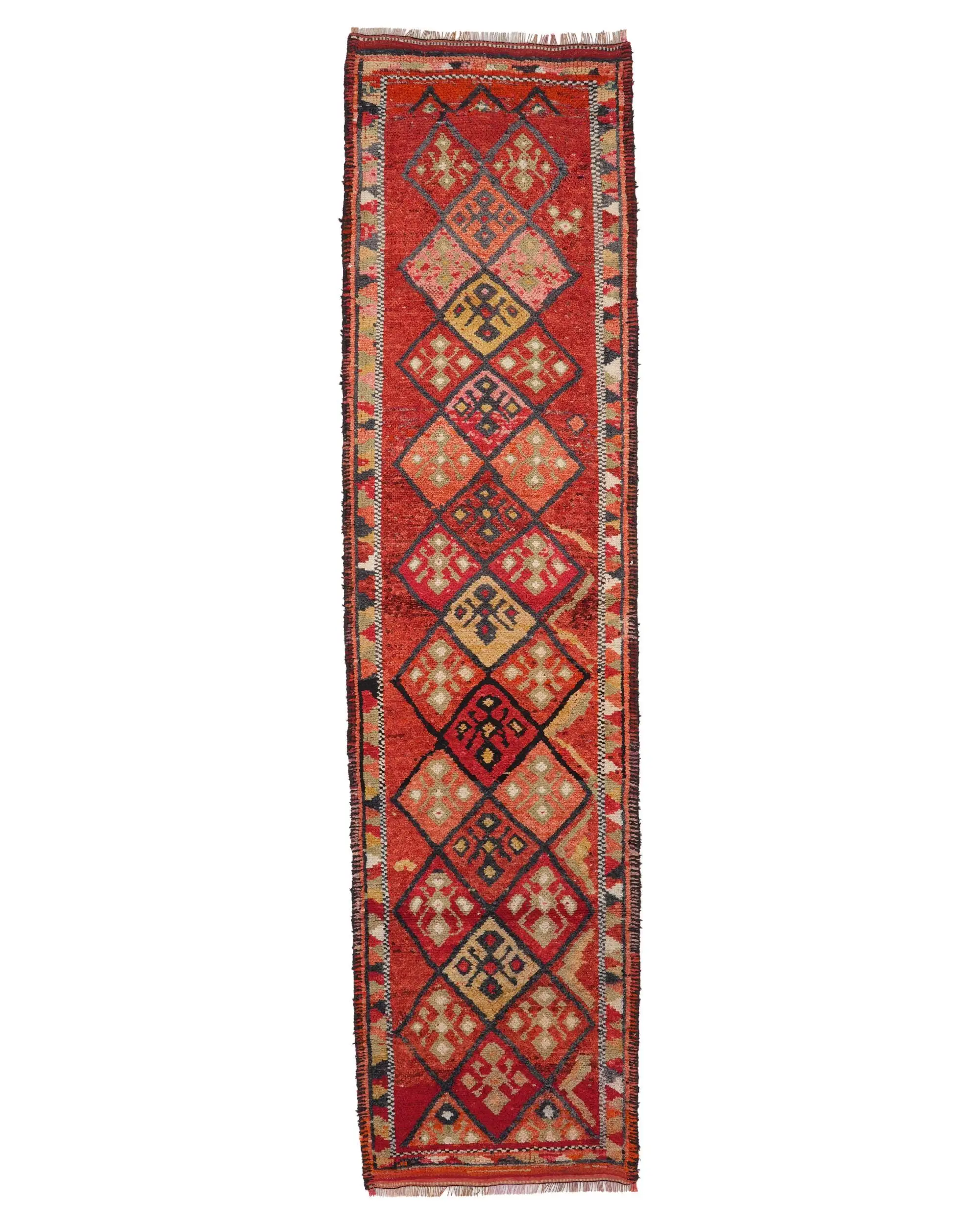 Turkish Vintage Rug, Runner 2.6x10.8 ft (80x330 cm) Rug, Red Southwestern Wool Rug - 1