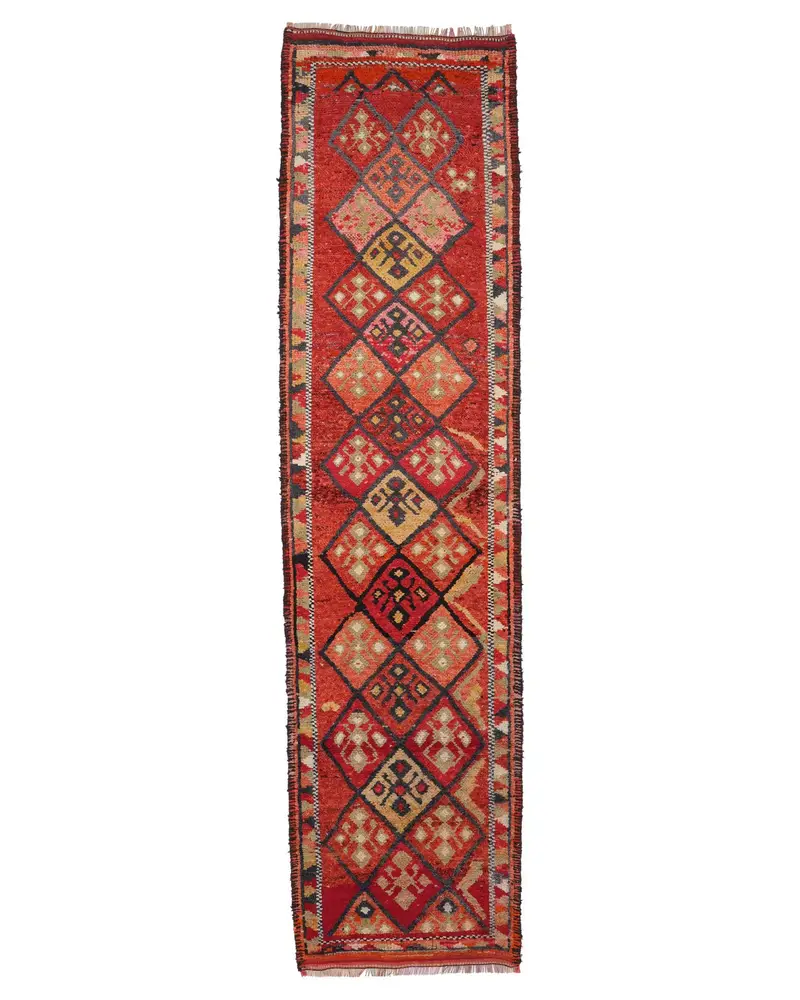 Kırmızı Güneybatı Halısı, Yeşil Vurgulu 2,6x10,8 ft