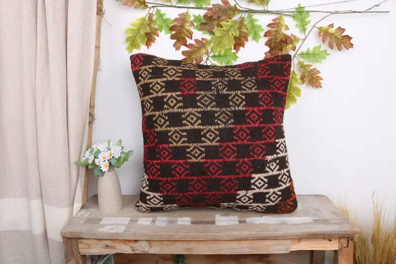 Pillow for Couch, 20x20 Red Pillow Case, Pillow, Turkish Rugs Pillow, Boho Pillow Sham Cover, Throw Kilim Pillow, Neutral Throw Pillow - 1