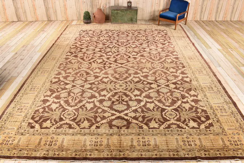 Kahverengi Ikat Halı, 12,8x17,1 ft Bej Vurgulu