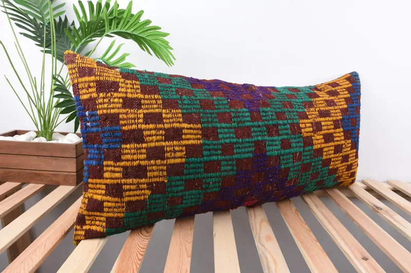 Vintage Kilim Pillow, Cushion, Aztec Pillow Case, Ethnical Kilim Rug Pillow, Handmade Kilim Cushion, Decorative Pillow Case, 16x36 Green Pillow - 4
