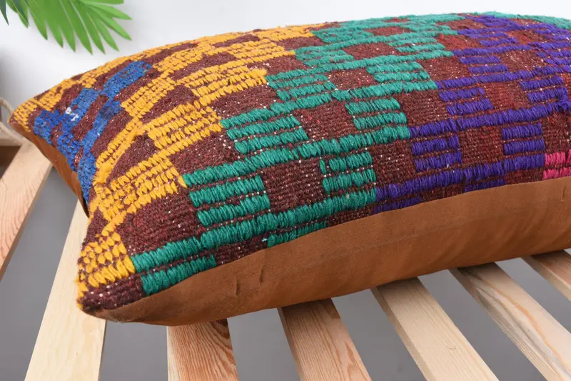 Vintage Kilim Pillow, Cushion, Aztec Pillow Case, Ethnical Kilim Rug Pillow, Handmade Kilim Cushion, Decorative Pillow Case, 16x36 Green Pillow - 6