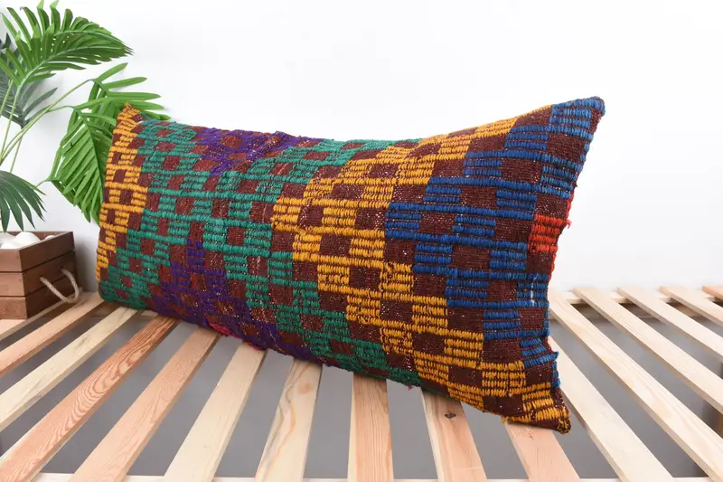 Vintage Kilim Pillow, Cushion, Aztec Pillow Case, Ethnical Kilim Rug Pillow, Handmade Kilim Cushion, Decorative Pillow Case, 16x36 Green Pillow - 5