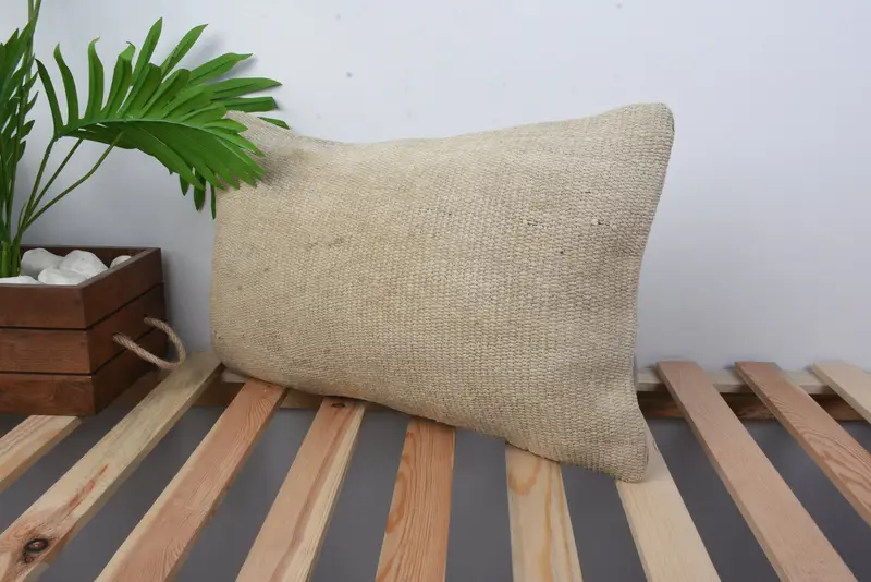 Kilim Pillow Cover, Pillow for Sofa, Turkish Corner Pillow Sham, Accent Pillow Case, 12x20 Beige Pillow, Pillow for Couch, Pillow - 5