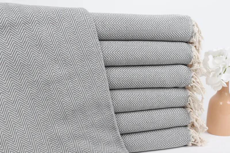 Türk Havlusu Plaj Monogramı Gri Balıksırtı 40x71 İnç