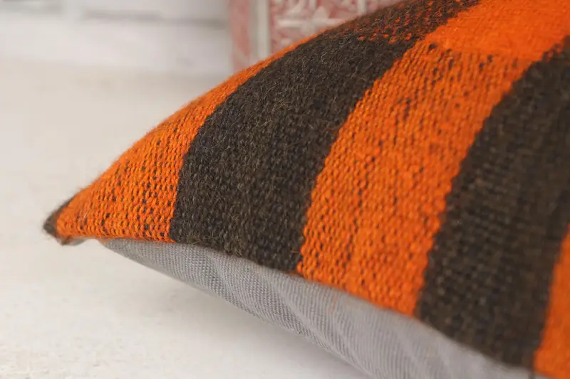 14x14 Caja de almohada de naranja, almohada de kilim vintage, cubierta de almohada chic de la almohada, almohada de diseñador de interiores, cojín de kilim hecho a mano - 7