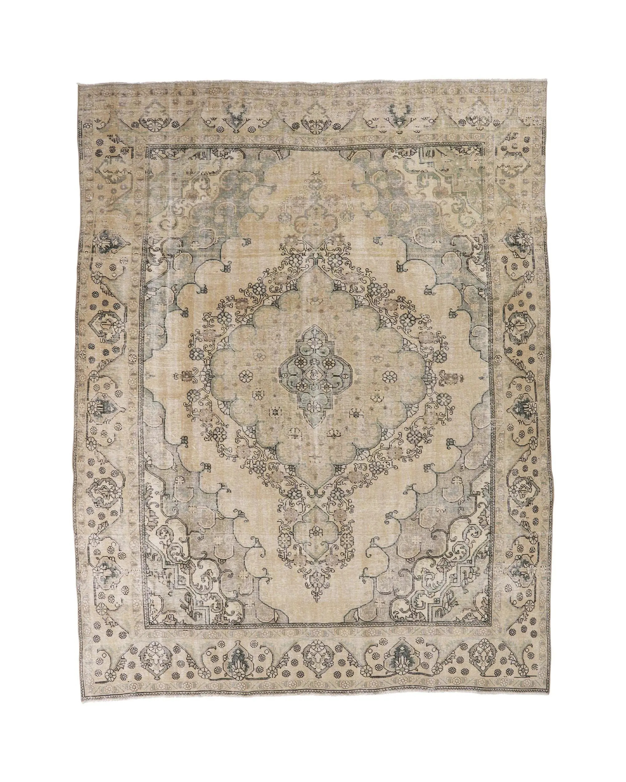 Türkischer Übergröße-Teppich 9,5 x 12,6 Fuß (291 x 385 cm), Vintage-Wollteppich mit braunem Karomuster - 1