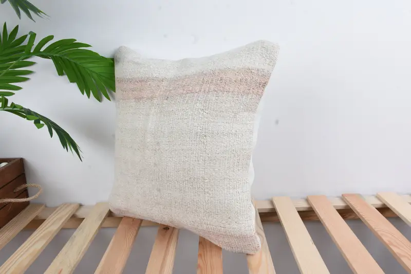 Decorative Throw Cushion Cover, Kilim Pillow, 16x16 White Cushion Cover, Cushion Cover, Interior Designer Pillow, Antique Pillows - 5
