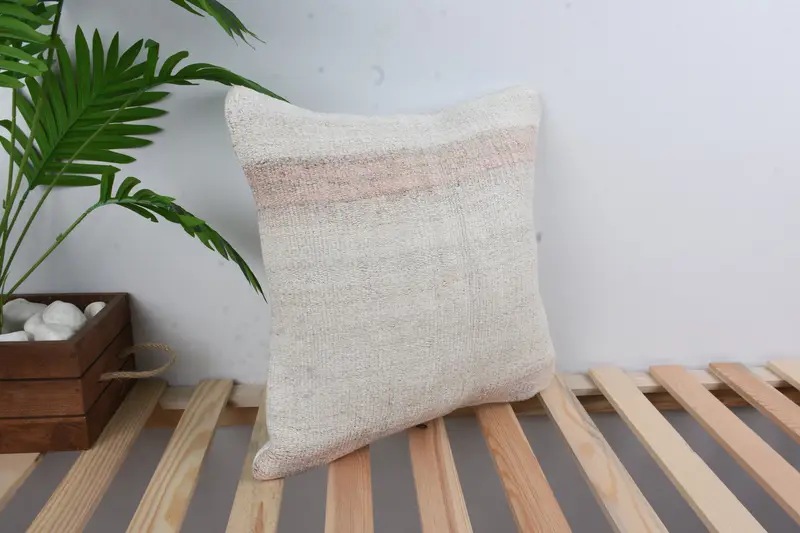Decorative Throw Cushion Cover, Kilim Pillow, 16x16 White Cushion Cover, Cushion Cover, Interior Designer Pillow, Antique Pillows - 4