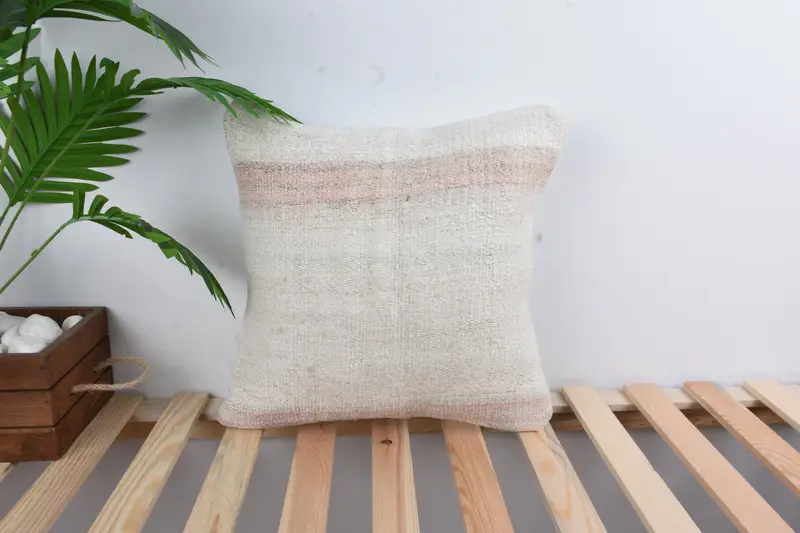 Decorative Throw Cushion Cover, Kilim Pillow, 16x16 White Cushion Cover, Cushion Cover, Interior Designer Pillow, Antique Pillows - 1